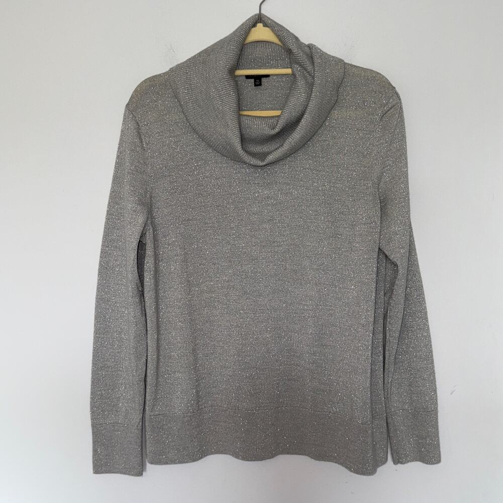 Talbots Shimmer Merino Wool Cowl Neck Long Sleeve Sweater Size XL Gray Luxury